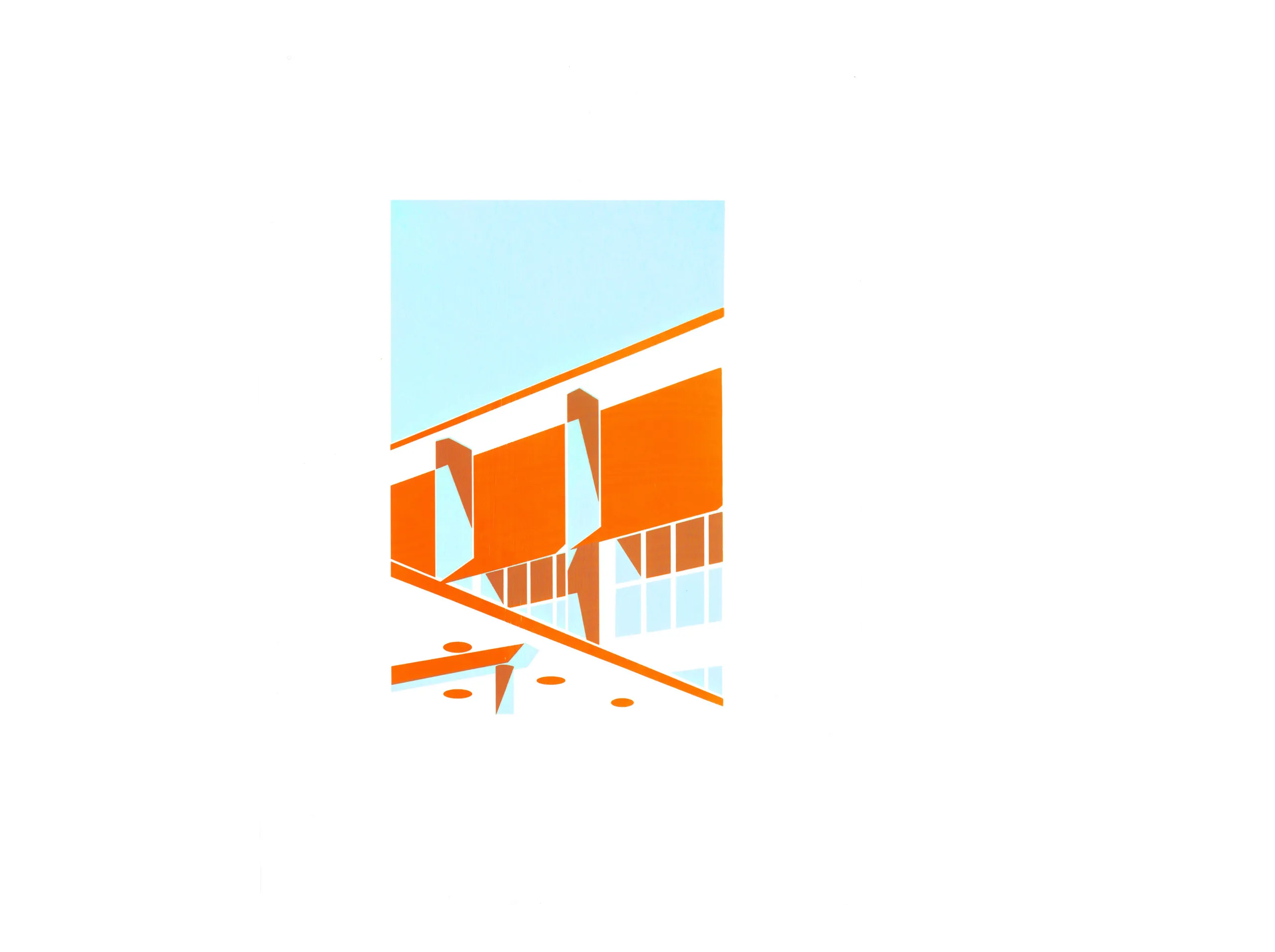 image of a two-tone silkscreen print of a building in utrecht
